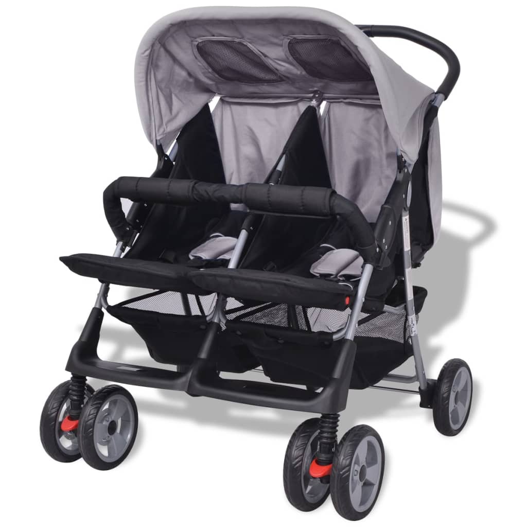 Chariot double gris acier et noir